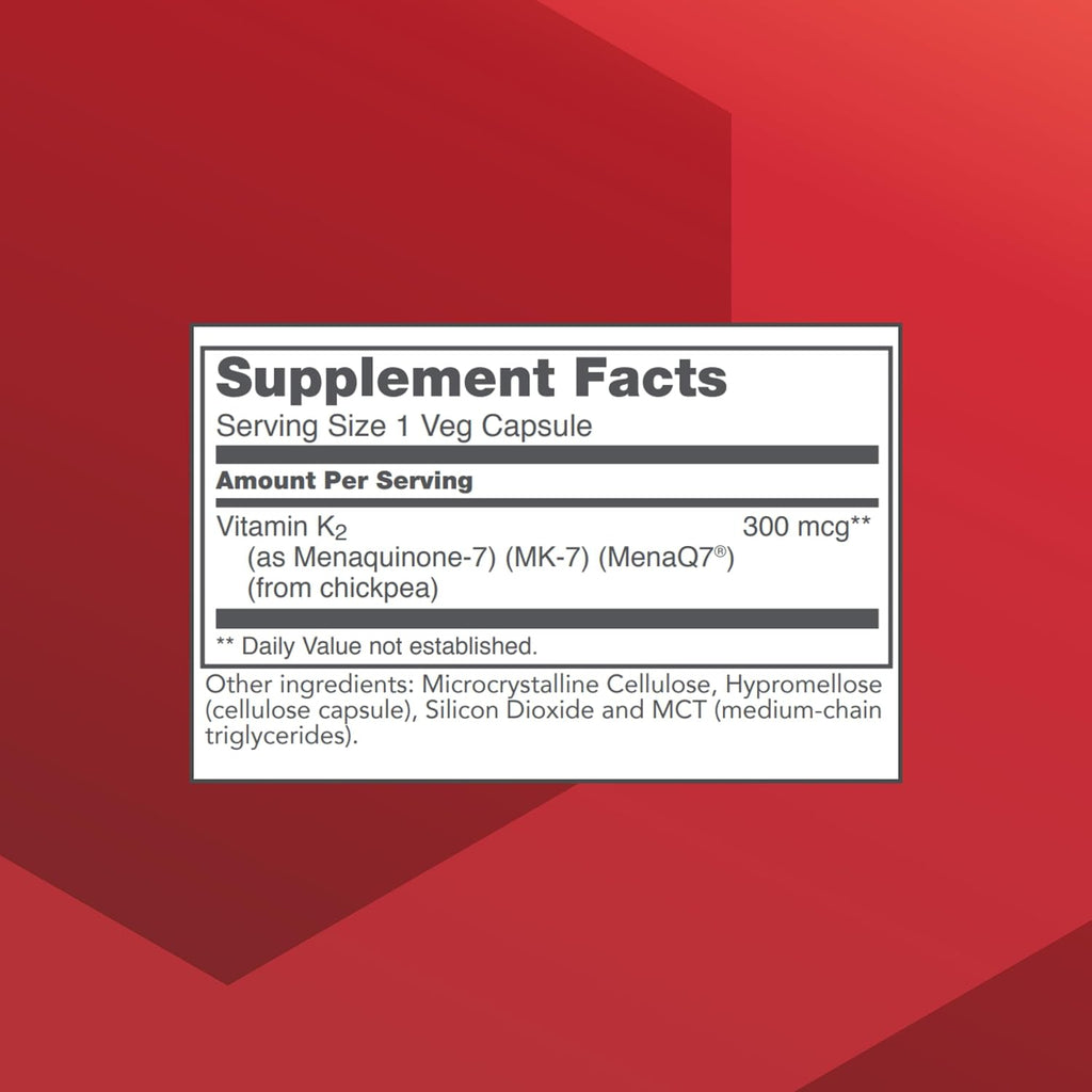 PROTOCOL FOR LIFE BALANCE MK-7 Vitamina K2 300 mcg - Extra Strength - Sin OGM y Vegano - 60 Cápsulas