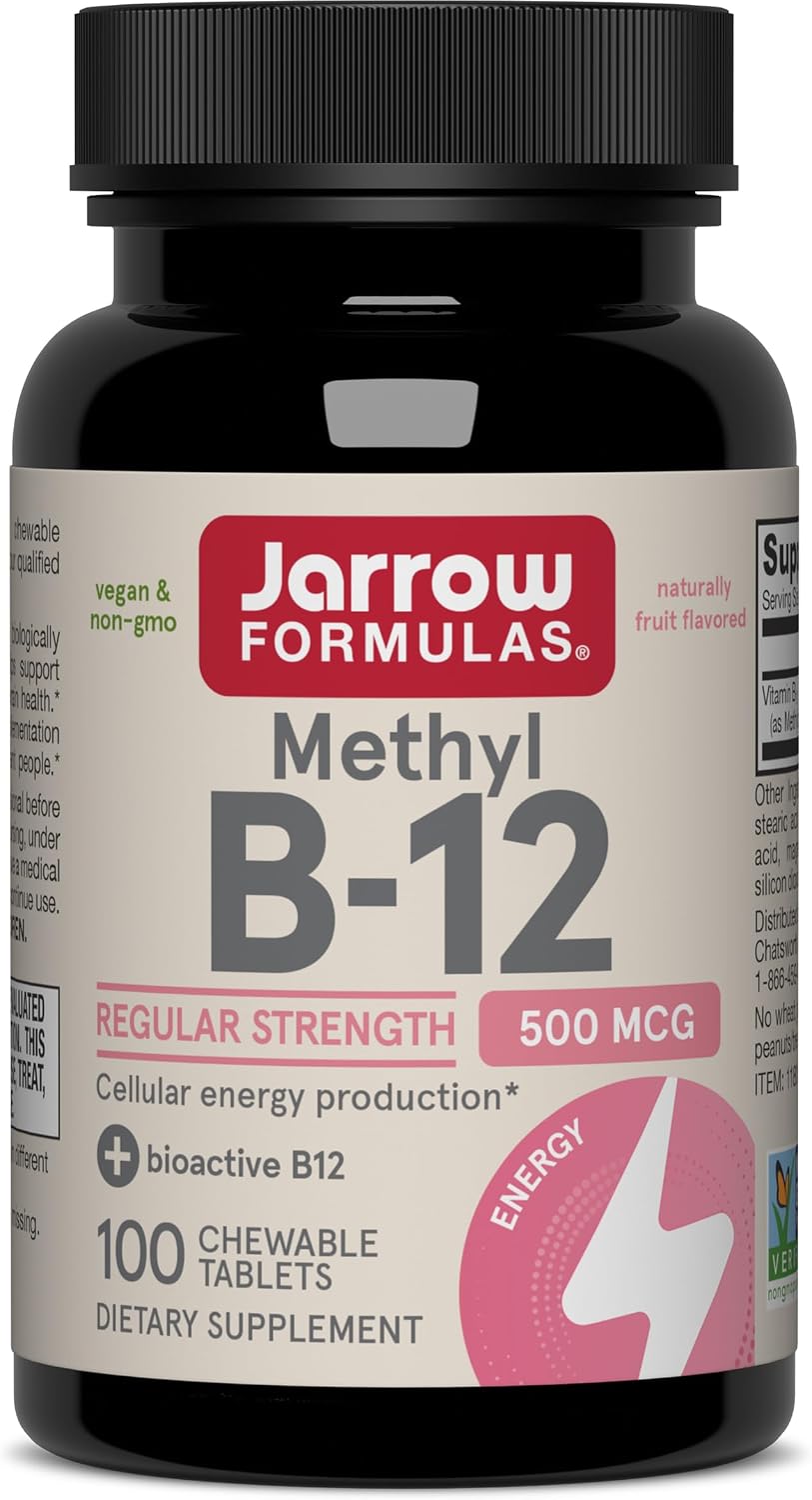Jarrow Formulas Methyl B-12 500 mg, 100 Comprimidos Masticables con Sabor a Cereza