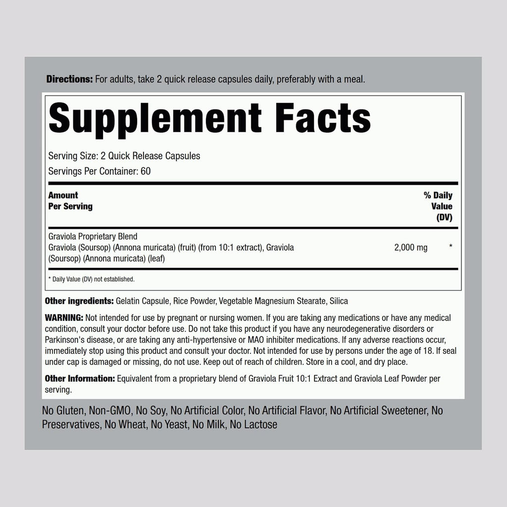 Piping Rock Graviola Soursop Cápsulas | 120 uds | Suplemento de Hojas | Extracto Concentrado | No Transgénico, Sin Gluten