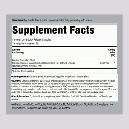 Piping Rock Graviola Soursop Cápsulas | 120 – No transgénico y sin gluten: Ideal para quienes buscan evitar – Image 2