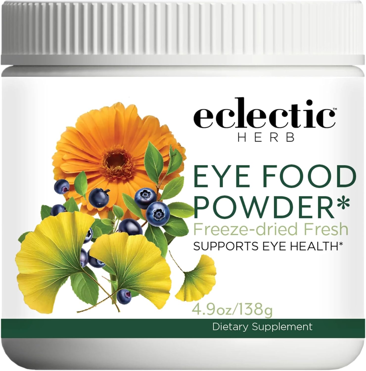 Eclectic Herb - Organic Eye Food Powder | Apoyo Visual, Suplemento Superfood de Vitaminas y Minerales | Bilberry + Ginkgo | Vegano, No-GMO (138 g)