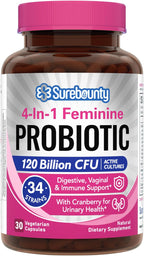 Probióticos para Mujeres, 120 mil millones UFC, 34 cepas, Prebióticos, Enzimas Digestivas, Arándano rojo, 4-en-1 Probiótico Femenino, Apoyo Digestivo, Vaginal e Inmunológico, 30 cápsulas