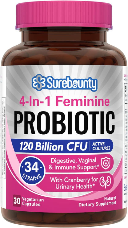 Probióticos para Mujeres, 120 mil millones UFC, 34 cepas, Prebióticos, Enzimas Digestivas, Arándano rojo, 4-en-1 Probiótico – Image 1