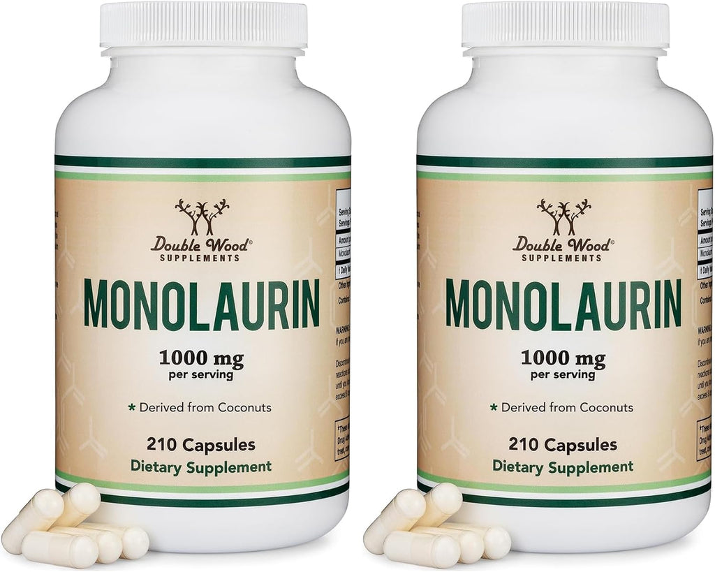 Monolaurin 1000mg por Ración, 210 Cápsulas (Vegano, Sin Gluten, No GMO) - Double Wood