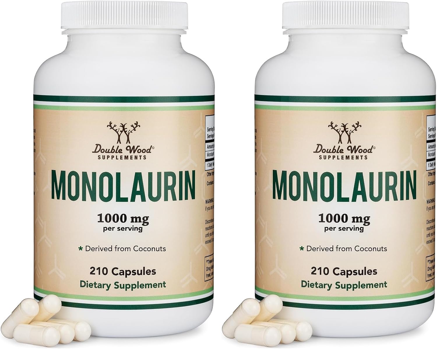 Monolaurin 1000mg por Ración, 210 Cápsulas (Vegano, Sin Gluten, No GMO) - Double Wood