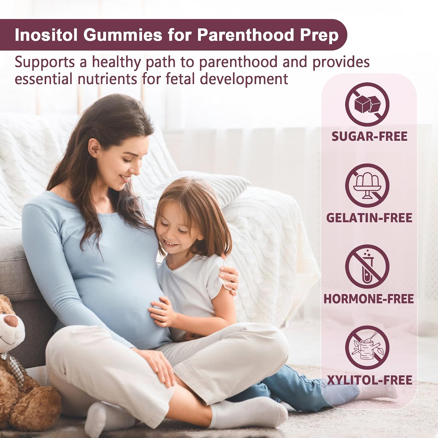 Myo-Inositol & D-Chiro Inositol Gummies 2000mg + 50mg, Ratio 40:1, con Omega-3 Vegano, D3, Magnesio Glicinato, Metilfolato + B12, Sin Azúcar, 120 uds