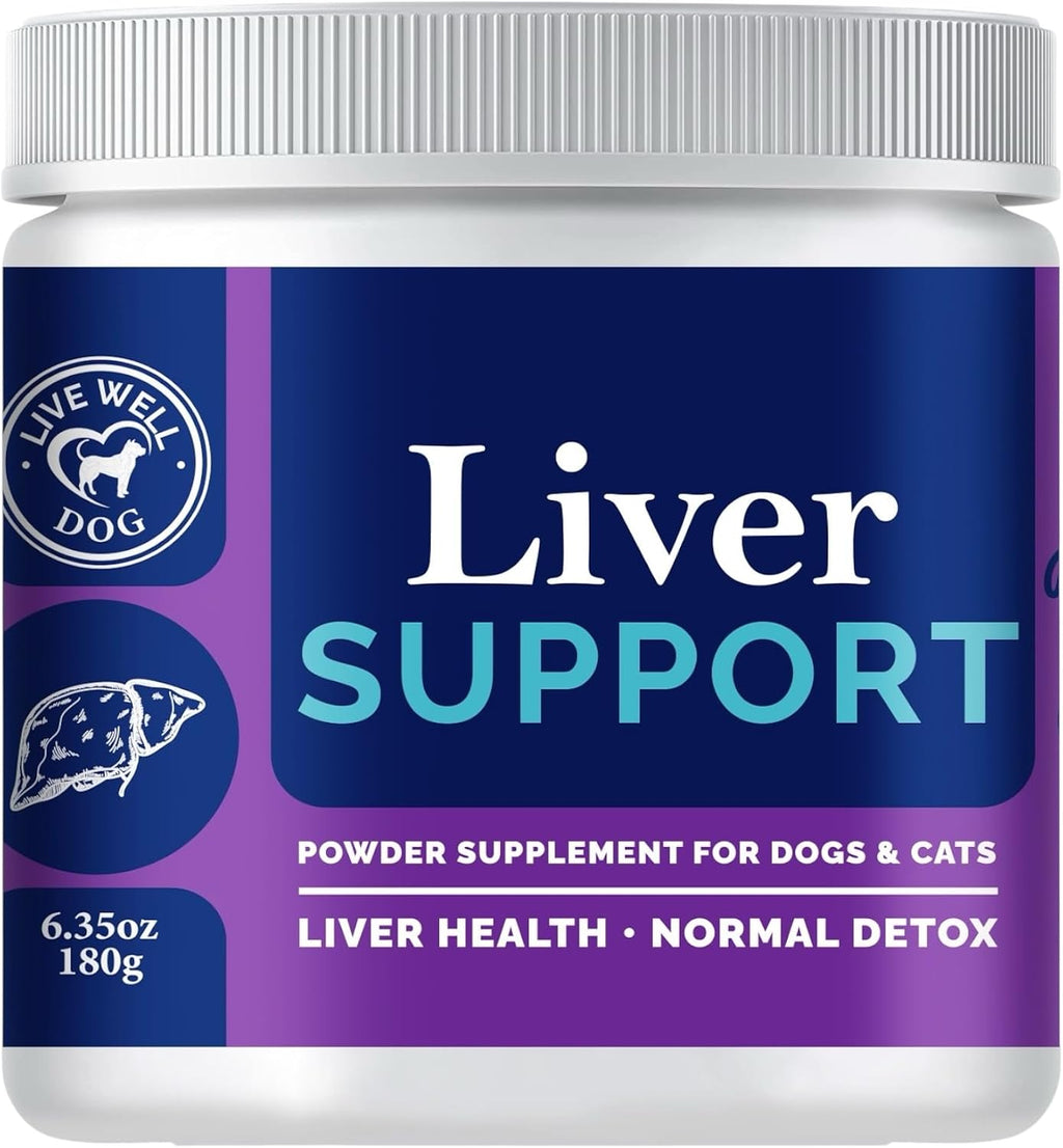 Live Well Dog Liver Support – Detox & Immunity Booster para Perros y Gatos | Cardo Mariano, NAC, Diente de León | 180 g