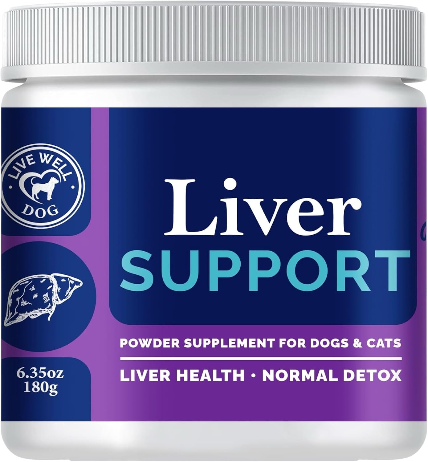 Live Well Dog Liver Support – Detox & Immunity Booster para Perros y Gatos | Cardo Mariano, NAC, Diente de León | 180 g