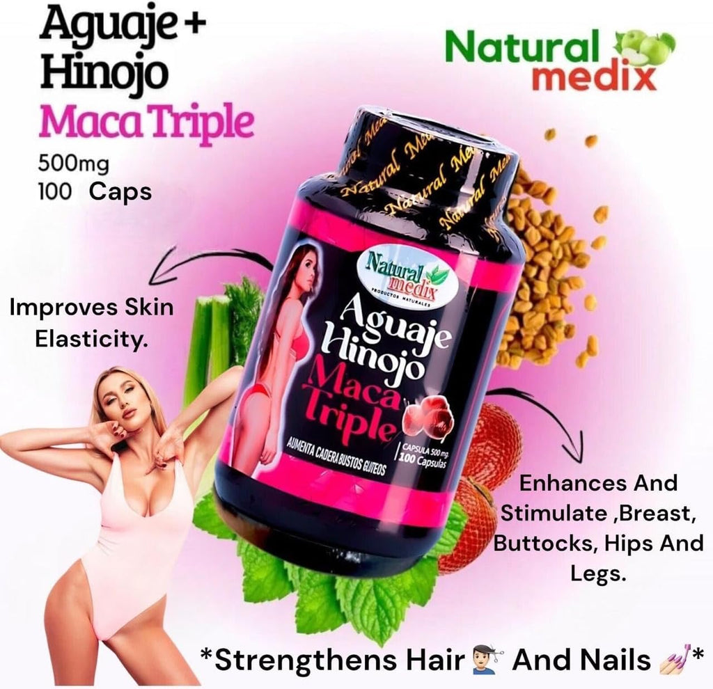 Natural medix Aguaje Hinojo Maca Triple (Maca Root Supplement) Premium 100 Cápsulas