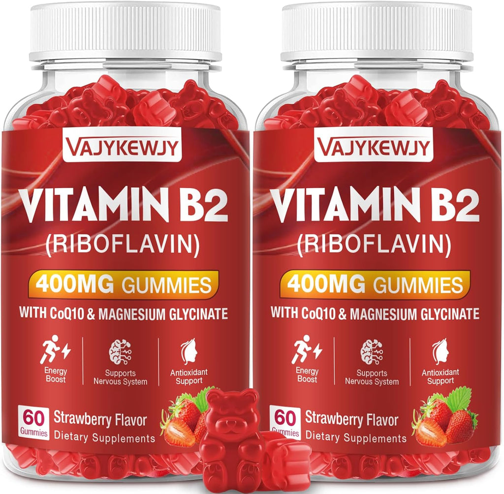 Gominolas de Vitamina B2 (Riboflavina) 400 mg – Sabor Fresa – Veganas – Sin Gluten – 60 Unidades