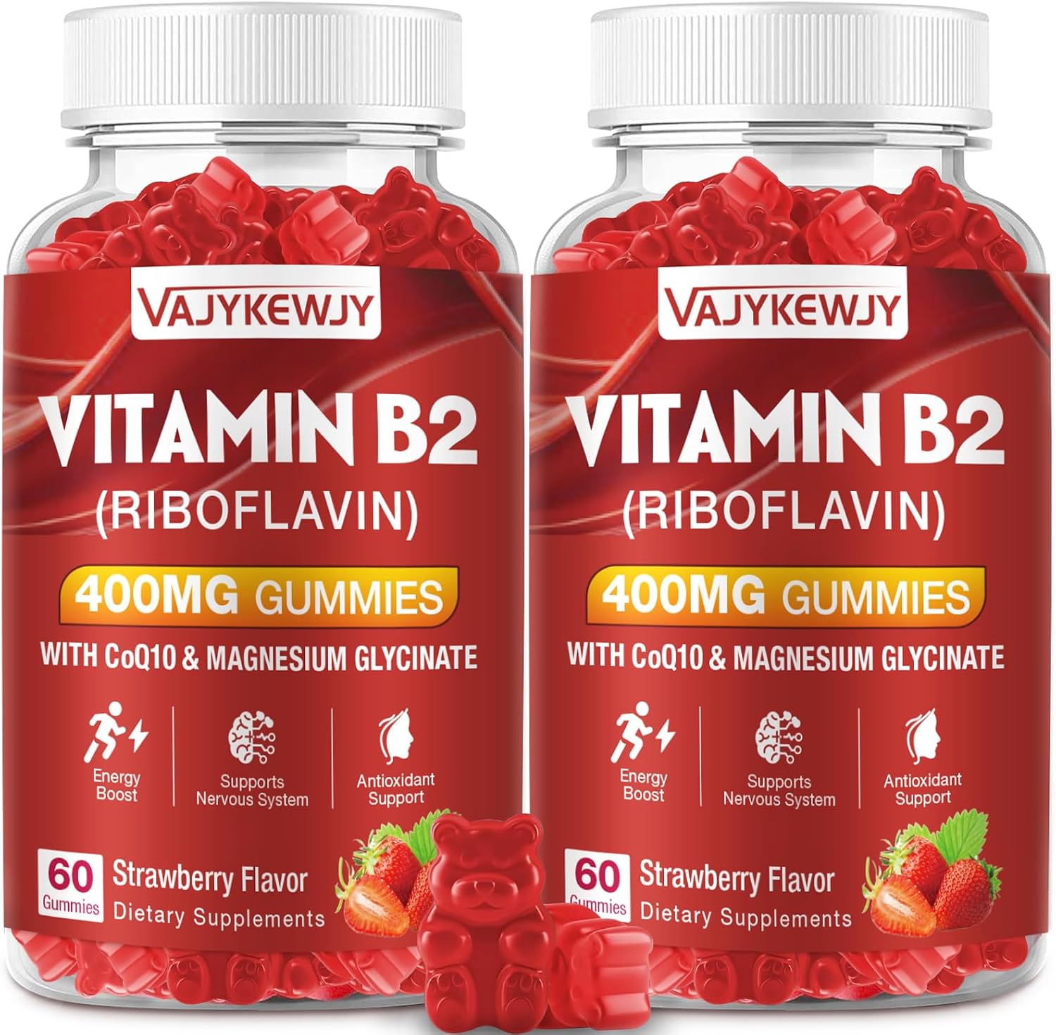 Gominolas de Vitamina B2 (Riboflavina) 400 mg – Sabor Fresa – Veganas – Sin Gluten – 60 Unidades