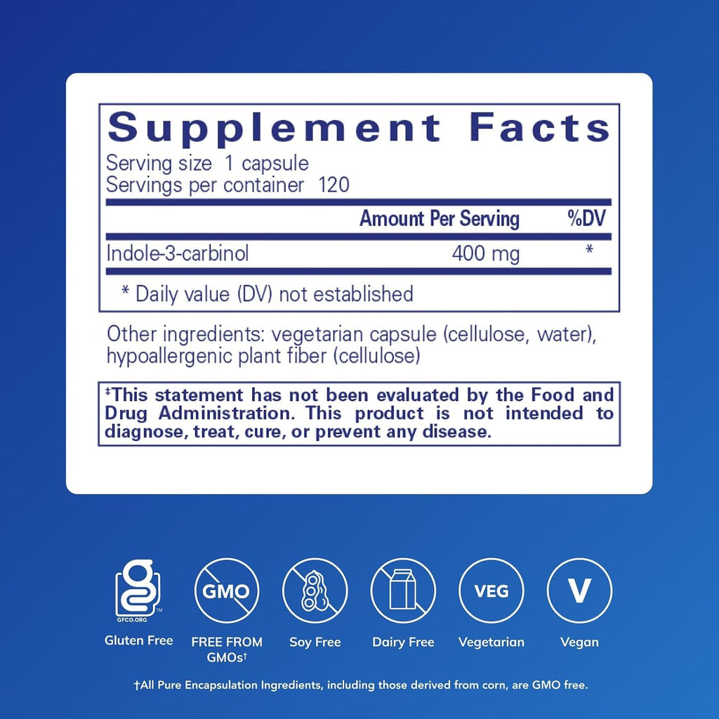 Indol-3-Carbinol 400 mg | Pure Encapsulations | 120 Cápsulas