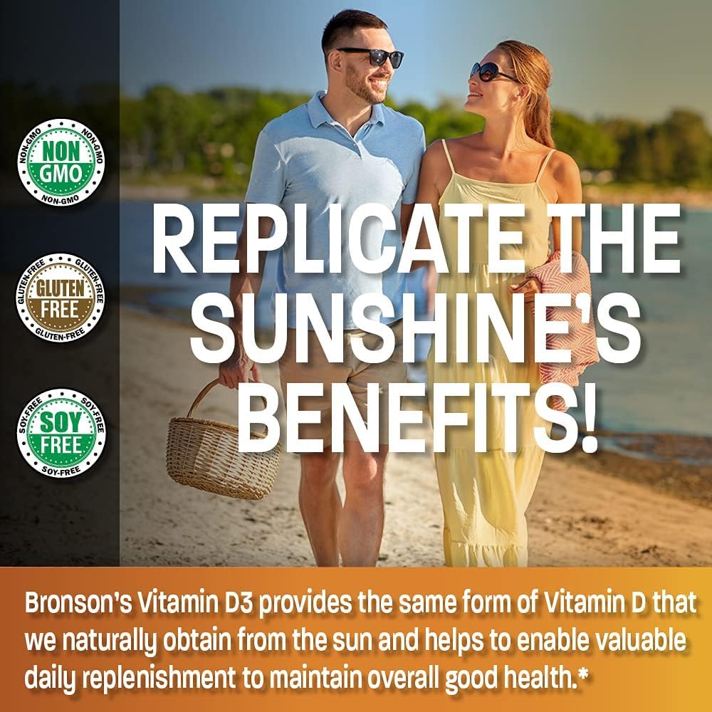 Bronson Vitamin D3 10,000 IU (250 mcg) Alta Potencia - Apoya el Sistema Inmunitario, Huesos, Músculos y Dientes - No GMO, 180 Cápsulas Blandas