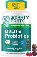 SmartyPants Vitaminas Prenatales Orgánicas para Mujeres - Gominolas Multivitamínicas con Probióticos, Metilfolato, Omega 3 (ALA), Vitamina D3, C, B12, B6, A, K2, Zinc y Colina - 120 unidades (30 días)