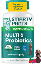 SmartyPants Vitaminas Prenatales Orgánicas para Mujeres - Gominolas Multivitamínicas con Probióticos, Metilfolato, Omega 3 (ALA), Vitamina D3, C, B12, B6, A, K2, Zinc y Colina - 120 unidades (30 días)