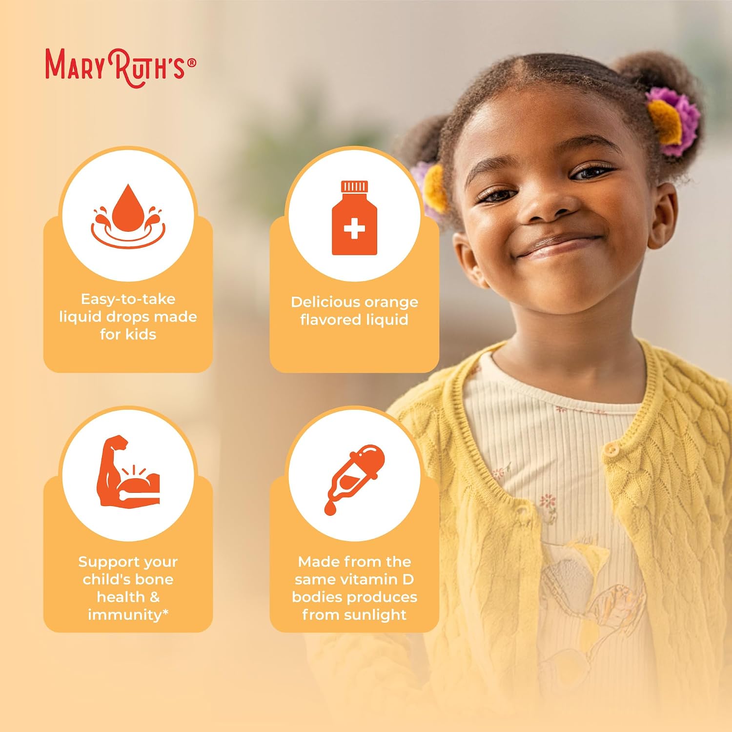 MaryRuth's Gotas Orgánicas de Vitamina D3 para Niños – 640 UI por Dosis – Sabor Naranja – 30 Dosis