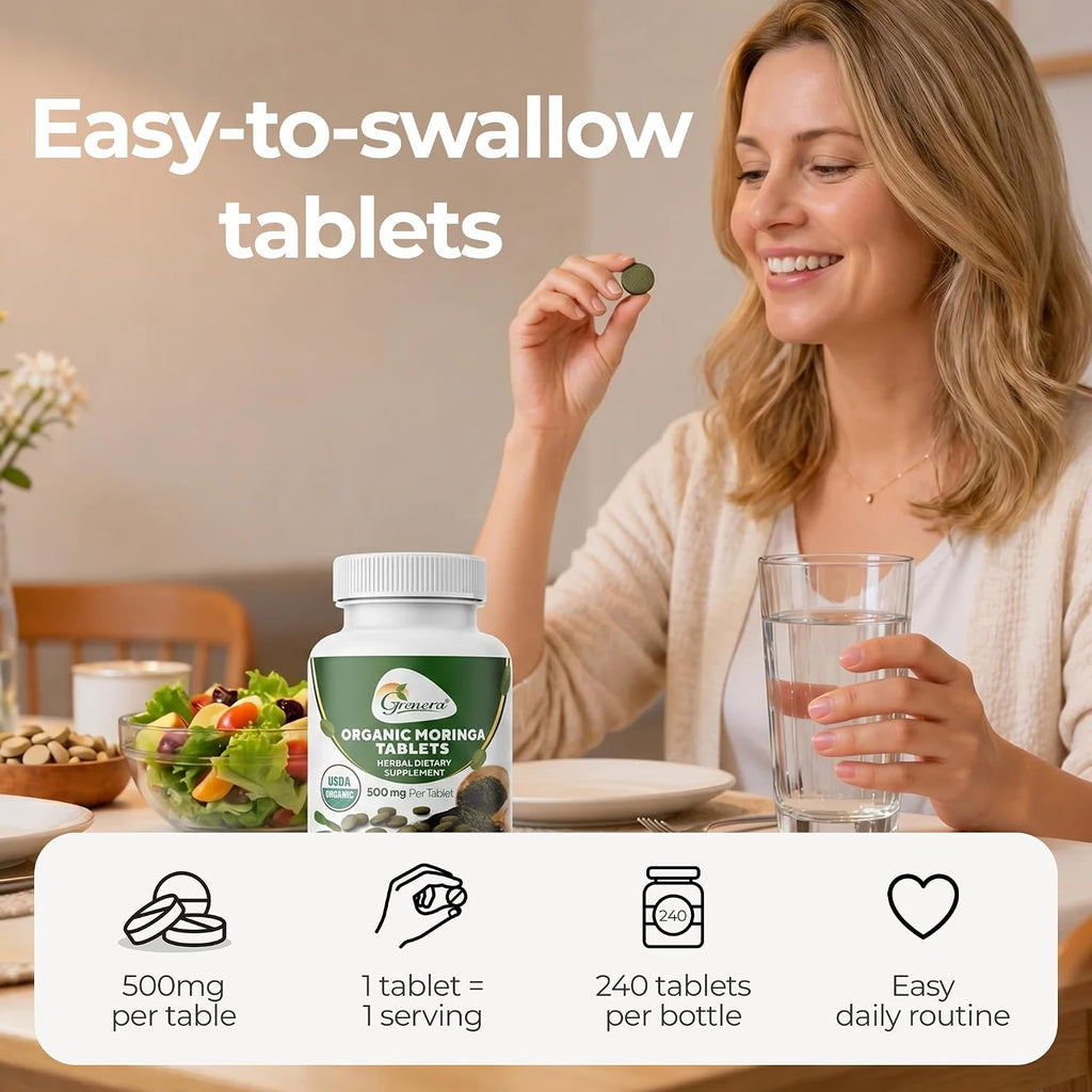 Grenera Organic Moringa Tablets - 500 mg - 240 Tablets