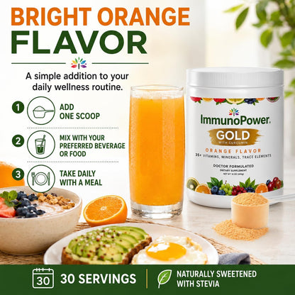 ImmunoPower Gold - Cúrcuma de Alta Absorción con BioPerine y 35+ Nutrientes - Sabor Naranja – Image 7