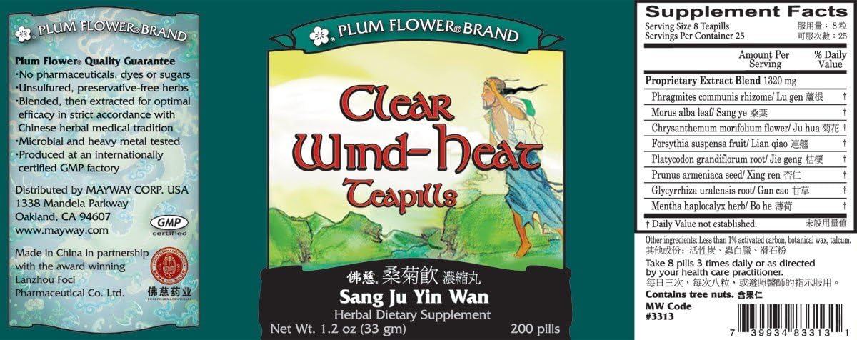 Píldoras Claras de Viento-Calor (Sang Ju Yin Wan), 200 comprimidos, Plum Flower