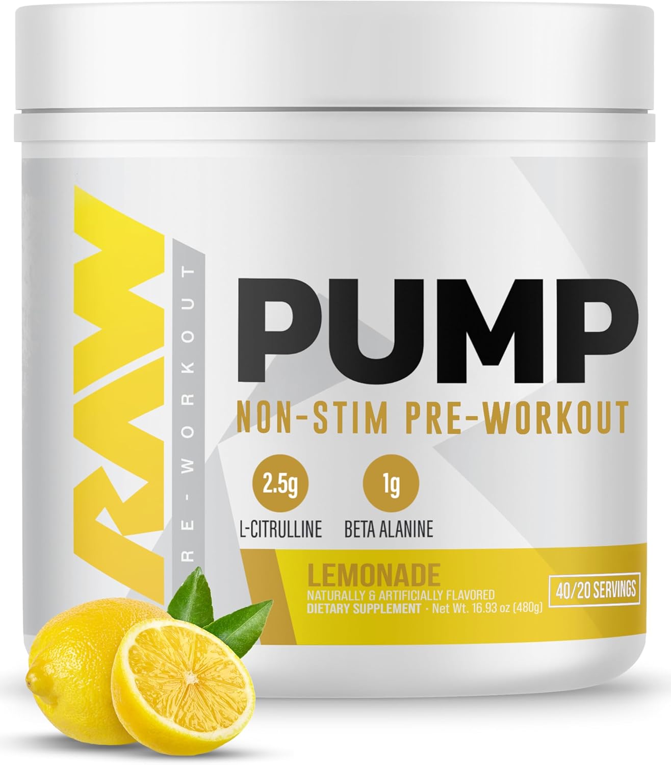 RAW Pump - Pre-Entreno Sin Estimulantes, Sabor Sandía (Watermelon), 40 Dosis