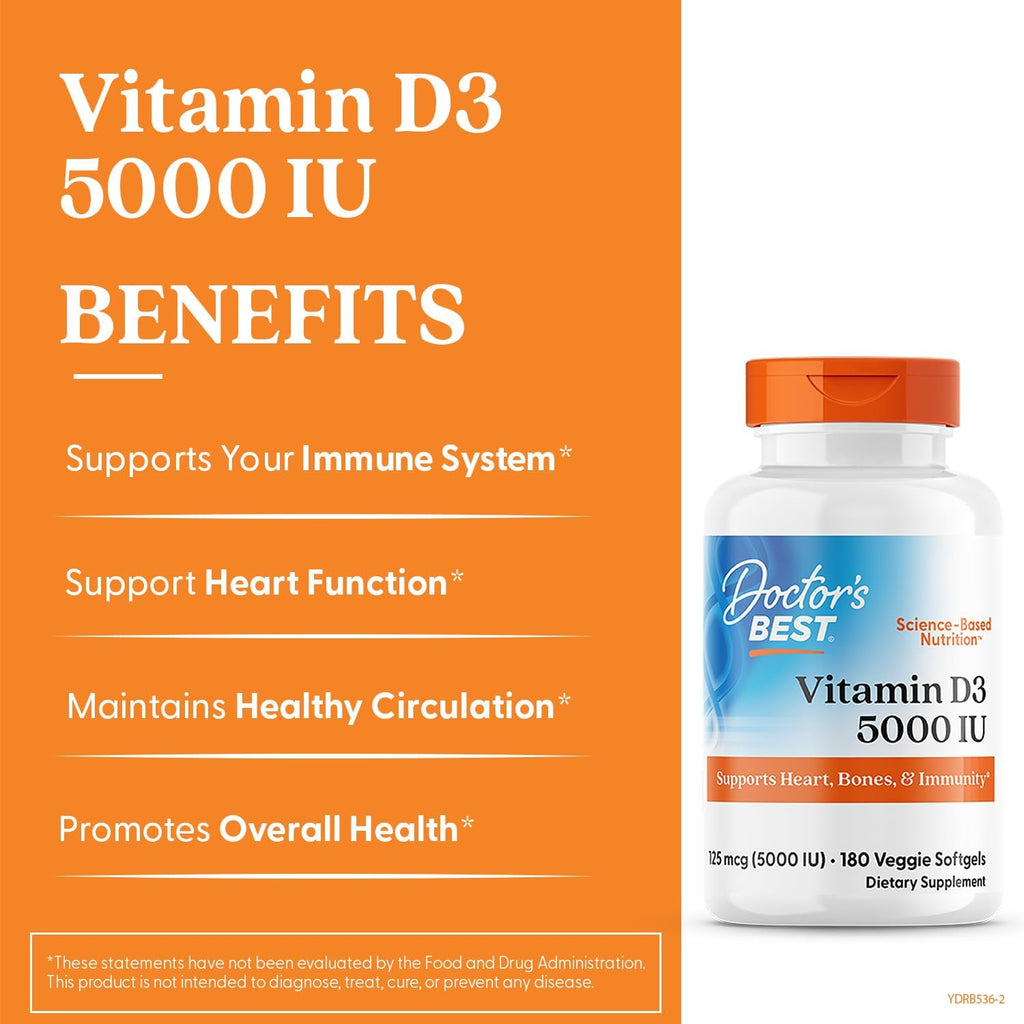Doctor's Best Vitamina D3 5000 UI Softgels - 180 Cápsulas Vegetarianas