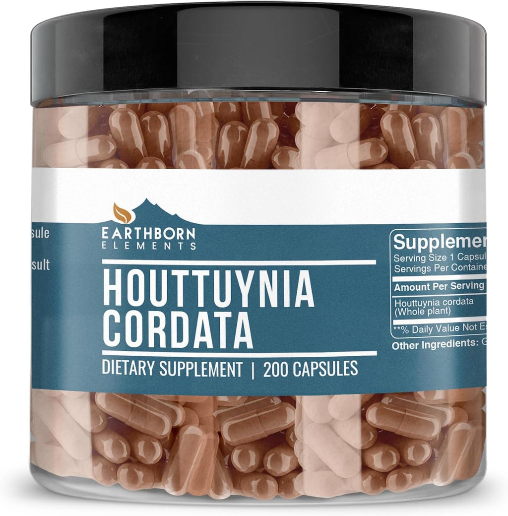 Earthborn Elements Houttuynia Cordata 200 Cápsulas, Puro y Sin Diluir, Sin Aditivos
