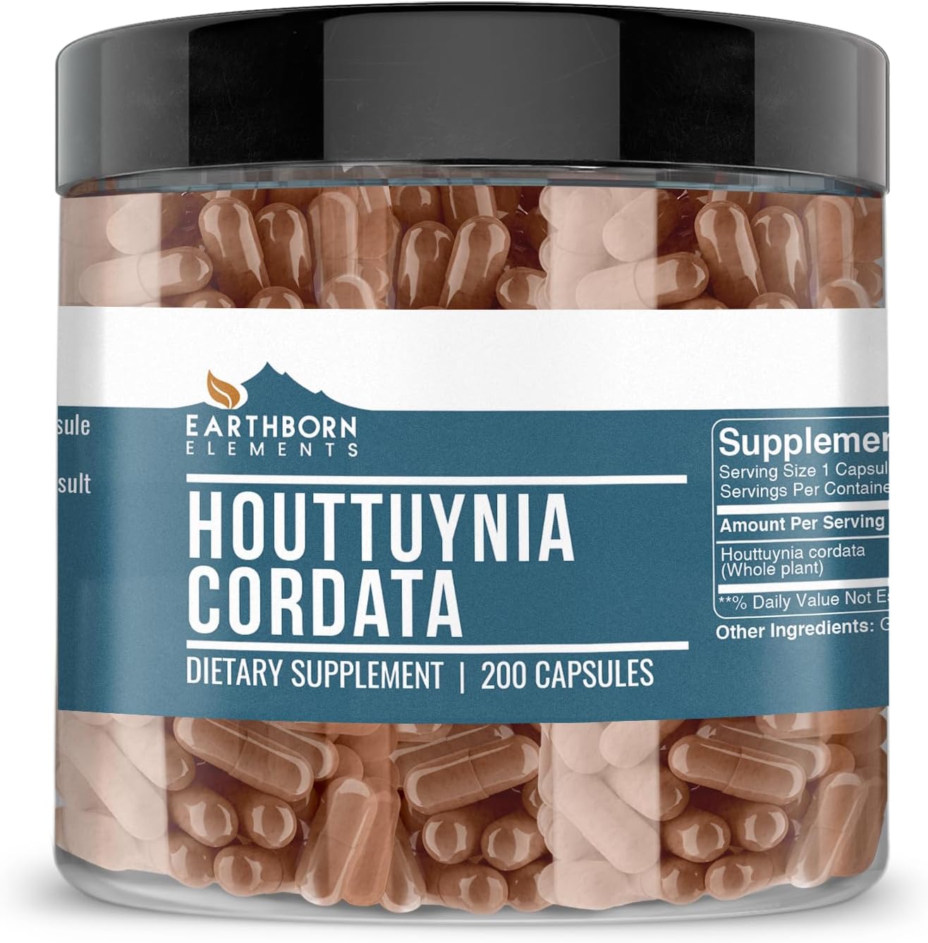 Earthborn Elements Houttuynia Cordata 200 Cápsulas, Puro y Sin Diluir, Sin Aditivos