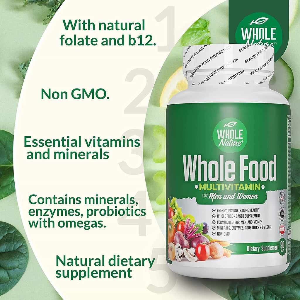 Whole Food Multivitamin for Men and Women - Complete Daily Superfood Vitamins Plus Minerals, Digestive Enzymes, Probiotics and Omegas