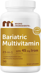 Micro Ingredients Multivitamínico Bariátrico Metilado con 45mg de Hierro para Mujeres y Hombres, 240 Cápsulas Vegetales | 23 Vitaminas Esenciales con D3, K2, Zinc y Más | Sin Rellenos, No Transgénico