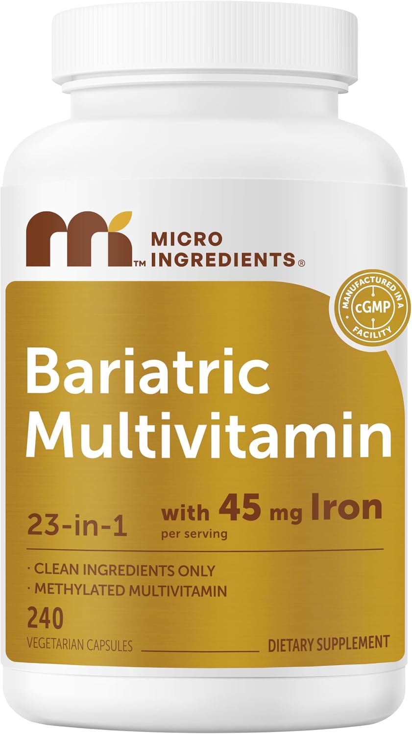 Micro Ingredients Multivitamínico Bariátrico Metilado con 45mg de Hierro para Mujeres y Hombres, 240 Cápsulas Vegetales | 23 Vitaminas Esenciales con D3, K2, Zinc y Más | Sin Rellenos, No Transgénico
