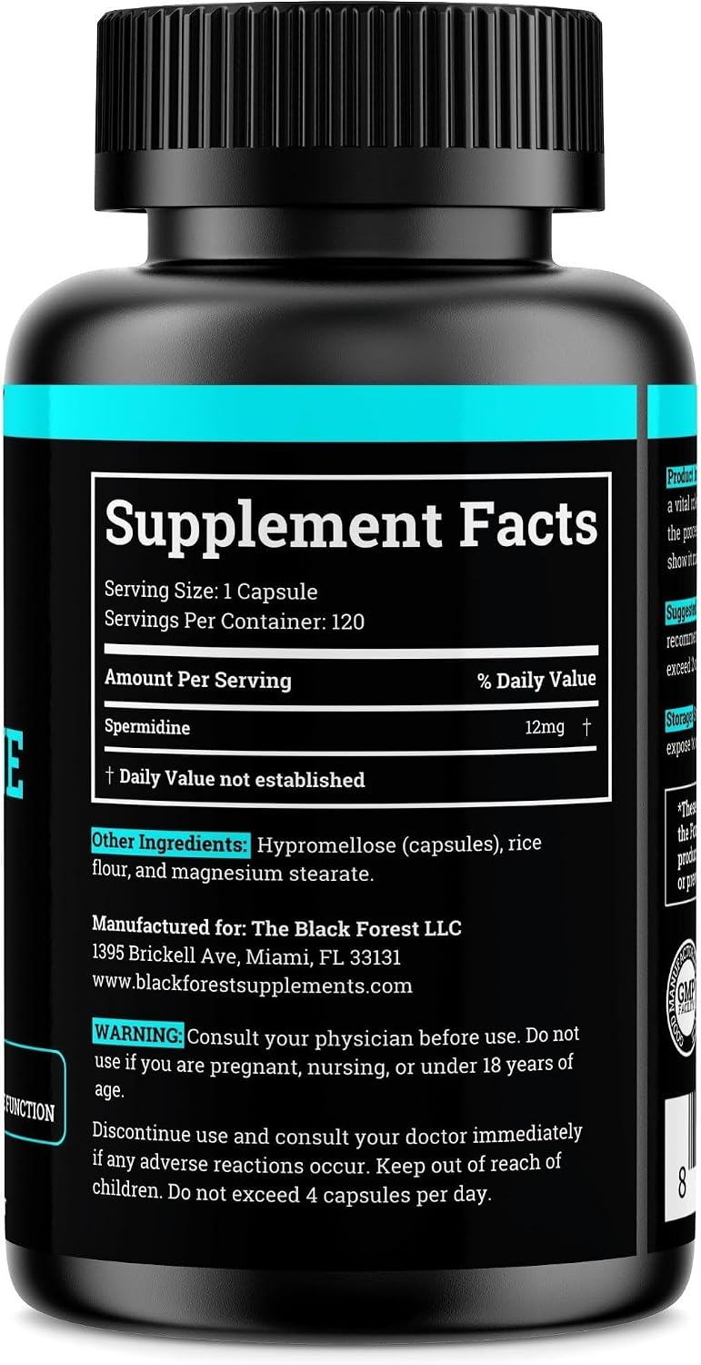Suplemento de Spermidina 1440mg (99% Puro) - 120 Cápsulas - 4 Meses de Suministro