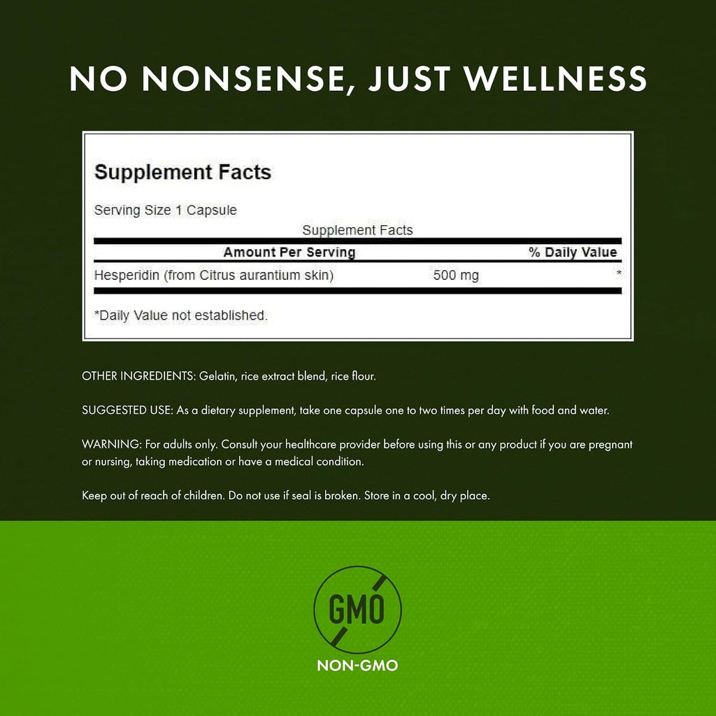 Swanson Hesperidina - Flavonoide Cítrico para la Salud Cardiovascular y Recuperación Muscular - 60 Cápsulas (2 Envases)
