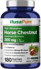 NusaPure Cápsulas de Castaño de Indias, 300 mg, 180 Cápsulas Veganas (No Transgénico, Vegano)