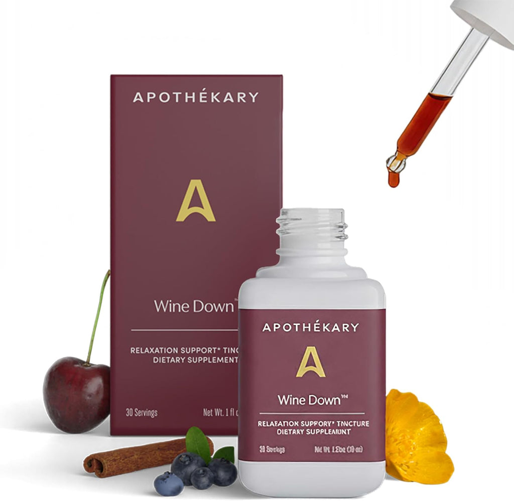 Apothékary Wine Down – Gotas Herbales para Relajación y Sueño, 1 oz