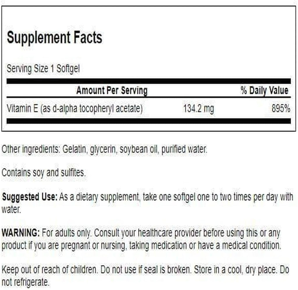 Swanson Vitamina E Natural 200 UI (134.2 mg) - 250 Cápsulas Blandas