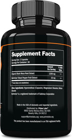 Prime Labs Maca Negra Orgánica 1200mg - Extracto 20:1 - 60 Cápsulas