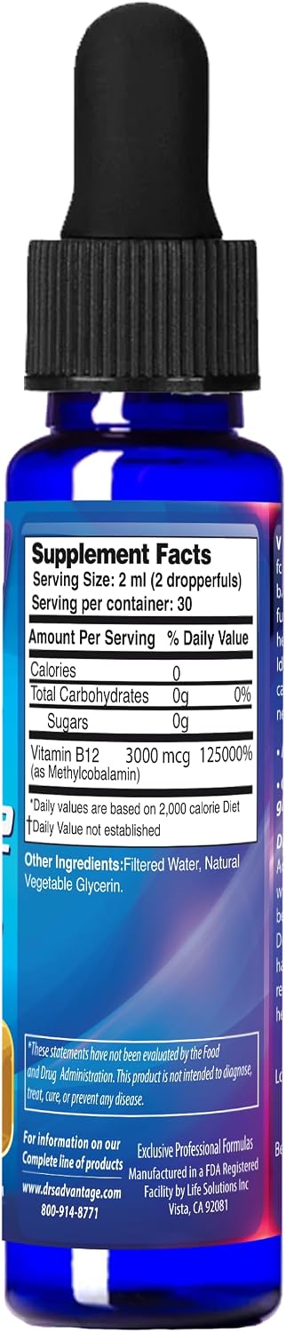 Dr's Advantage Vitamina B12 Líquida 3000 mcg – Metilcobalamina Sublingual 2 oz