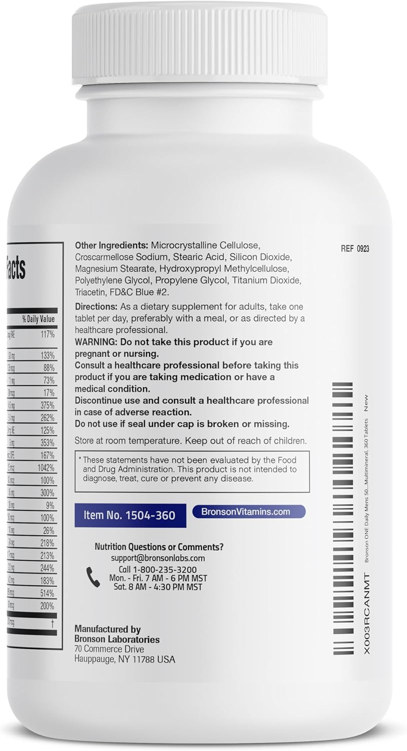 Bronson ONE Daily Multivitamínico Completo para Hombres 50+, 360 Comprimidos