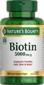 Nature's Bounty Biotina 5000mcg 150 Cápsulas Blandas de Liberación Rápida (Paquete de 3)