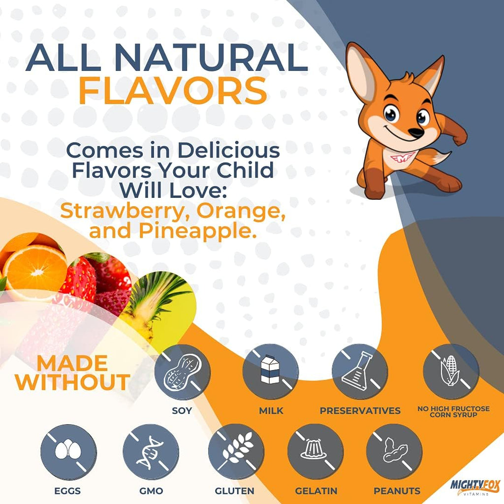 Mighty Fox Vitamins Multivitamínico en Gominolas para Niños - Sin OGM, Sin Gluten, Vegano (100 Gominolas, Paquete de 2)