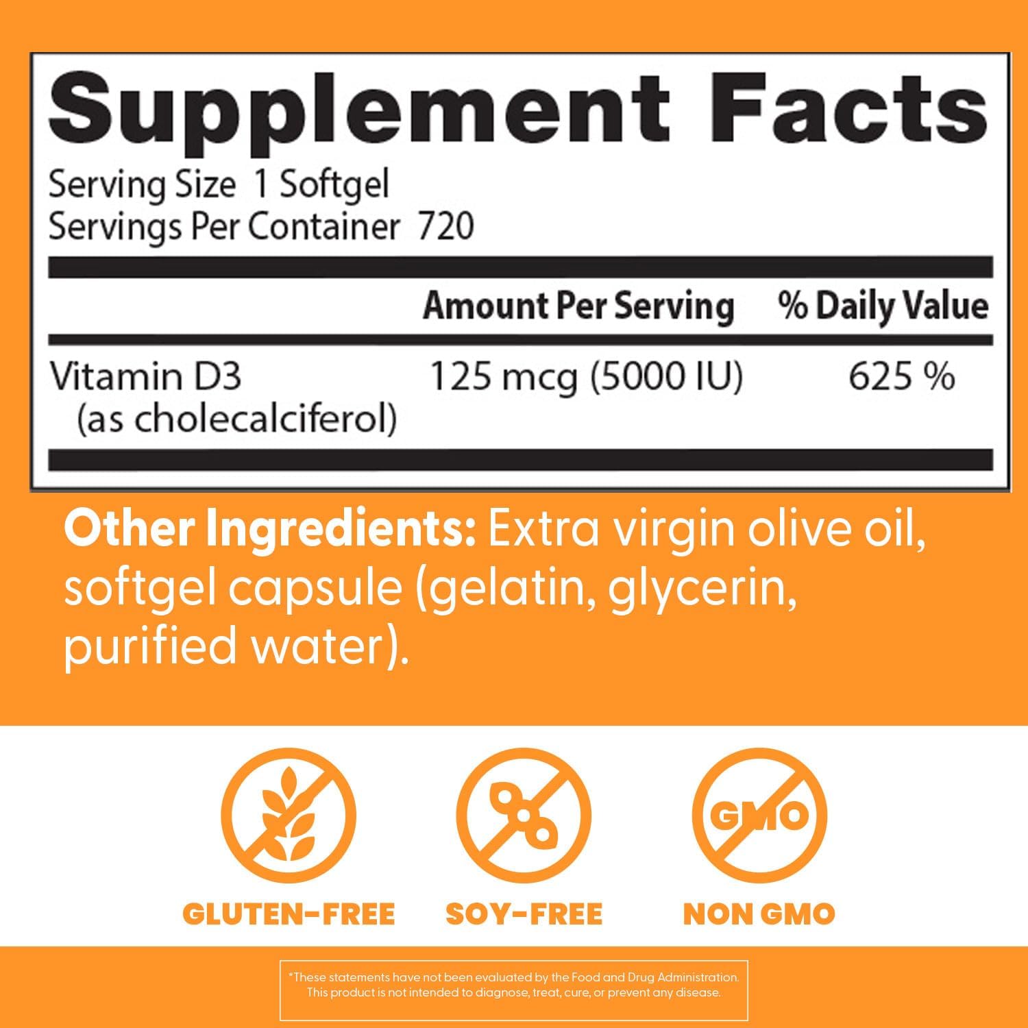 Doctor's Best Vitamin D3, 5000 IU, 720 Capsules - Bone, Teeth, and Immune Support