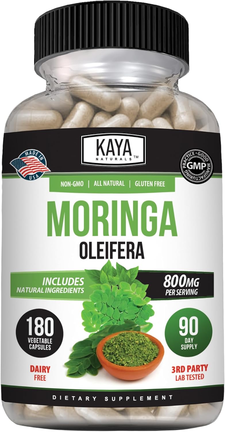 Kaya Naturals Extracto de Hoja de Moringa - Superfood Verde Completo - 180 Cápsulas Vegetales