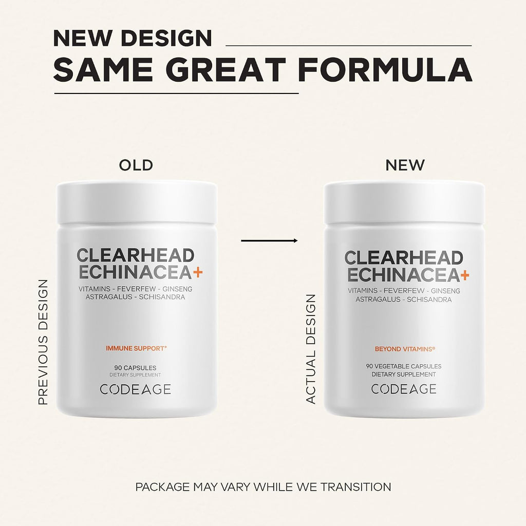 Codeage Clearhead Echinacea+ - Suplemento Herbal con Equinácea, Ginseng y Tanaceto, 90 Cápsulas