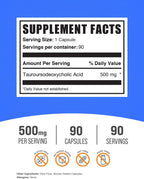 Cápsulas de TUDCA de BulkSupplements - Ácido Tauroursodesoxicólico, 500 mg, Apoyo Hepático, Sin Gluten, 90 Cápsulas