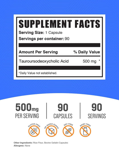 Cápsulas de TUDCA de BulkSupplements - Ácido Tauroursodesoxicólico, 500 mg, Apoyo Hepático, Sin Gluten, 90 Cápsulas – Image 2