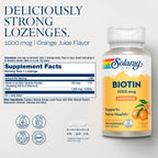 Solaray Biotina 1000mcg Pastillas Masticables - Complemento con Vitamina A - Sabor Naranja Natural