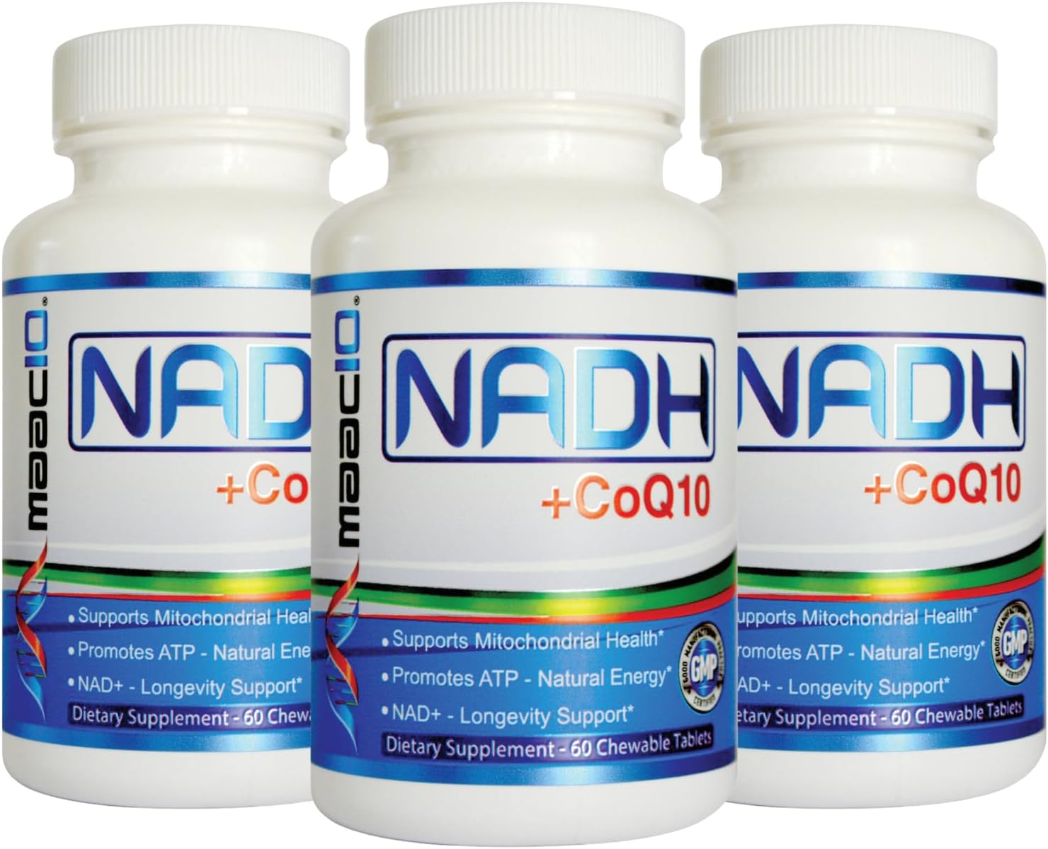 MAAC10 NADH + CoQ10 Comprimidos Masticables (Paquete de 3 - 180 Comprimidos) | 50mg PANMOL® NADH + 100mg CoQ10