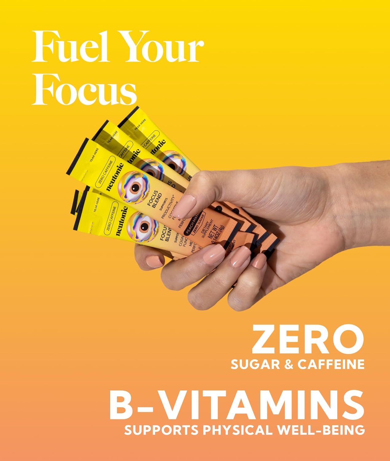 Neutonic Mezcla Nootrópica en Polvo Sabor Peach Mango | 16 Sticks | Sin Cafeína, Sin Azúcar | Apoyo a la Memoria, Concentración y Función Cognitiva