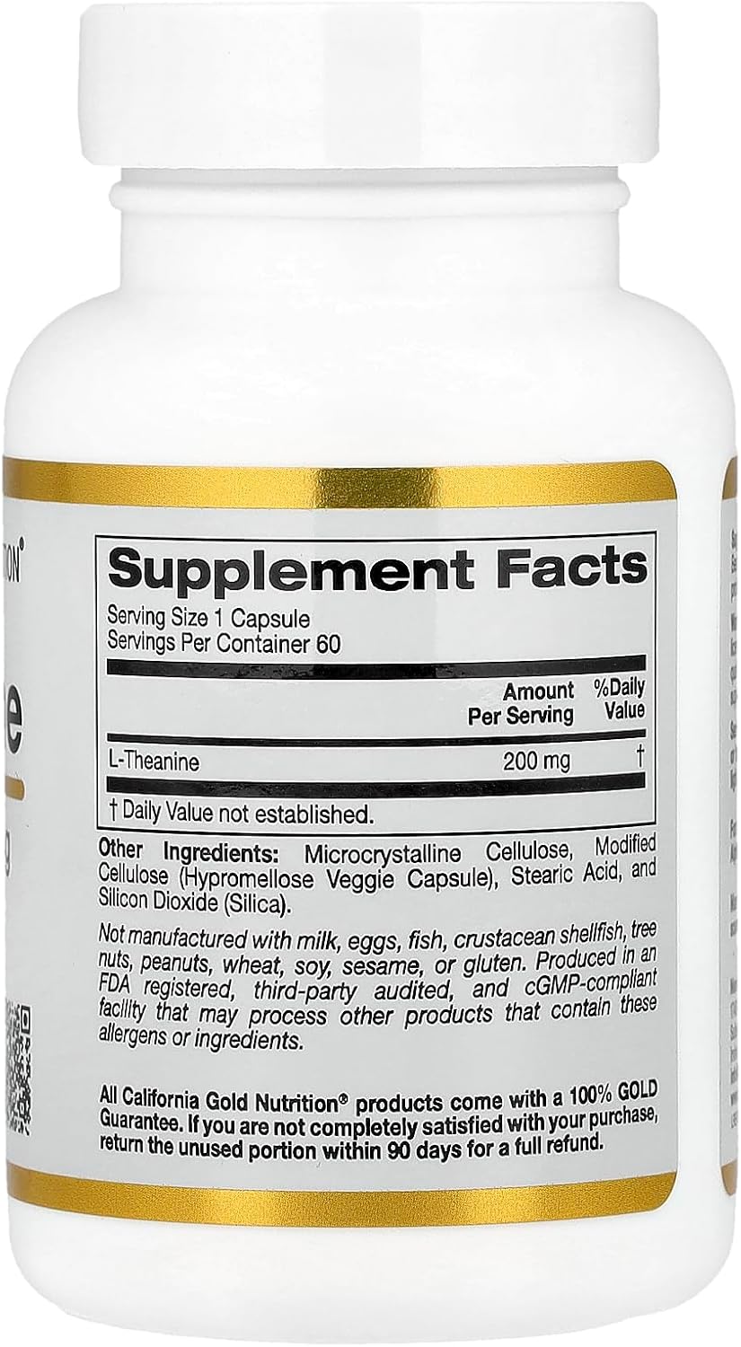 California Gold Nutrition L-Teanina con AlphaWave®, 200 mg, 60 Cápsulas Vegetales