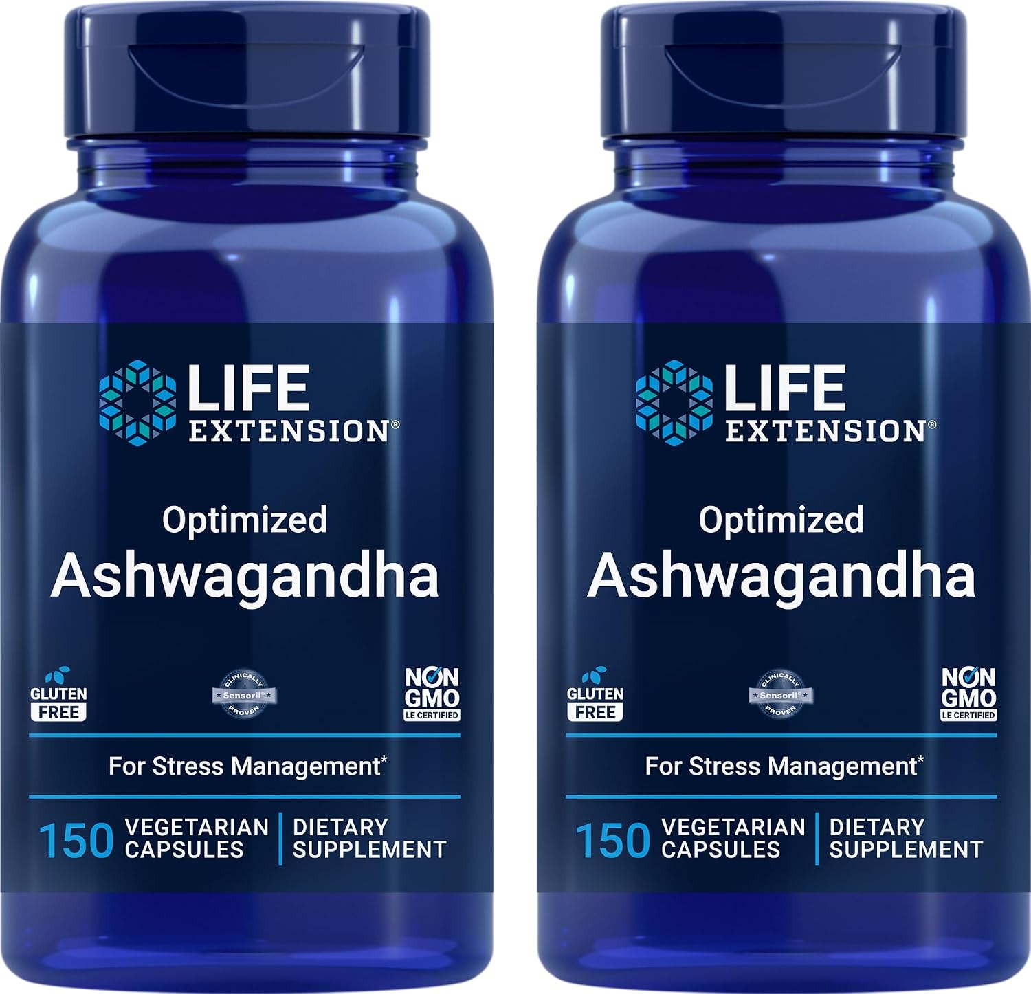 Life Extension Optimized Ashwagandha, 150 Cápsulas Vegetales (Pack de 2) - No OGM, Sin Gluten, Vegetariano
